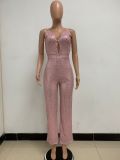 Deep V Neck Low Back Sleeveless Chic Sequined Straps Elegant Women's Party Jumpsuit