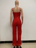 Deep V Neck Low Back Sleeveless Chic Sequined Straps Elegant Women's Party Jumpsuit