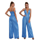 Deep V Neck Low Back Sleeveless Chic Sequined Straps Elegant Women's Party Jumpsuit