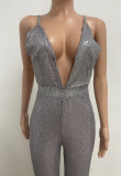 Deep V Neck Low Back Sleeveless Chic Sequined Straps Elegant Women's Party Jumpsuit