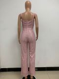 Deep V Neck Low Back Sleeveless Chic Sequined Straps Elegant Women's Party Jumpsuit