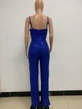 Deep V Neck Low Back Sleeveless Chic Sequined Straps Elegant Women's Party Jumpsuit