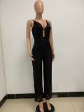 Deep V Neck Low Back Sleeveless Chic Sequined Straps Elegant Women's Party Jumpsuit