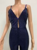 Deep V Neck Low Back Sleeveless Chic Sequined Straps Elegant Women's Party Jumpsuit
