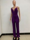 Deep V Neck Low Back Sleeveless Chic Sequined Straps Elegant Women's Party Jumpsuit