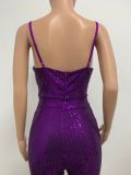Deep V Neck Low Back Sleeveless Chic Sequined Straps Elegant Women's Party Jumpsuit