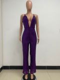 Deep V Neck Low Back Sleeveless Chic Sequined Straps Elegant Women's Party Jumpsuit