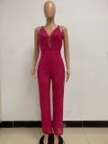 Deep V Neck Low Back Sleeveless Chic Sequined Straps Elegant Women's Party Jumpsuit