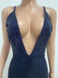 Deep V Neck Low Back Sleeveless Chic Sequined Straps Elegant Women's Party Jumpsuit
