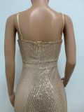 Deep V Neck Low Back Sleeveless Chic Sequined Straps Elegant Women's Party Jumpsuit