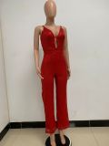 Deep V Neck Low Back Sleeveless Chic Sequined Straps Elegant Women's Party Jumpsuit