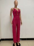 Deep V Neck Low Back Sleeveless Chic Sequined Straps Elegant Women's Party Jumpsuit