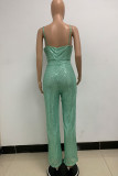 Deep V Neck Low Back Sleeveless Chic Sequined Straps Elegant Women's Party Jumpsuit