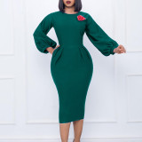 Women's Fall Winter Solid Color Bodycon Pro Ol Chic Plus Size African Dress