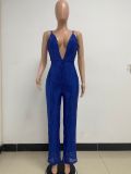 Deep V Neck Low Back Sleeveless Chic Sequined Straps Elegant Women's Party Jumpsuit