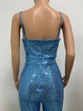 Deep V Neck Low Back Sleeveless Chic Sequined Straps Elegant Women's Party Jumpsuit