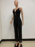 Deep V Neck Low Back Sleeveless Chic Sequined Straps Elegant Women's Party Jumpsuit