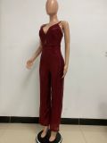 Deep V Neck Low Back Sleeveless Chic Sequined Straps Elegant Women's Party Jumpsuit