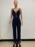 Deep V Neck Low Back Sleeveless Chic Sequined Straps Elegant Women's Party Jumpsuit