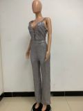 Deep V Neck Low Back Sleeveless Chic Sequined Straps Elegant Women's Party Jumpsuit