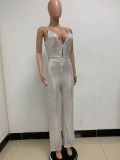 Deep V Neck Low Back Sleeveless Chic Sequined Straps Elegant Women's Party Jumpsuit