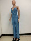 Deep V Neck Low Back Sleeveless Chic Sequined Straps Elegant Women's Party Jumpsuit