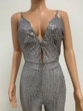 Deep V Neck Low Back Sleeveless Chic Sequined Straps Elegant Women's Party Jumpsuit