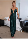 Deep V Neck Low Back Sleeveless Chic Sequined Straps Elegant Women's Party Jumpsuit