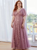 Evening Gown Plus Size Sequin Ball Gown Ruffle Sleeve Mermaid Swing Maxi Dress