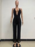Deep V Neck Low Back Sleeveless Chic Sequined Straps Elegant Women's Party Jumpsuit