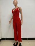 Deep V Neck Low Back Sleeveless Chic Sequined Straps Elegant Women's Party Jumpsuit