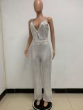 Deep V Neck Low Back Sleeveless Chic Sequined Straps Elegant Women's Party Jumpsuit