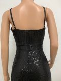 Deep V Neck Low Back Sleeveless Chic Sequined Straps Elegant Women's Party Jumpsuit