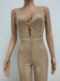 Deep V Neck Low Back Sleeveless Chic Sequined Straps Elegant Women's Party Jumpsuit