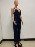 Deep V Neck Low Back Sleeveless Chic Sequined Straps Elegant Women's Party Jumpsuit
