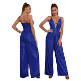Deep V Neck Low Back Sleeveless Chic Sequined Straps Elegant Women's Party Jumpsuit