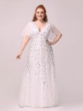 Evening Gown Plus Size Sequin Ball Gown Ruffle Sleeve Mermaid Swing Maxi Dress