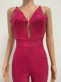 Deep V Neck Low Back Sleeveless Chic Sequined Straps Elegant Women's Party Jumpsuit