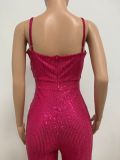 Deep V Neck Low Back Sleeveless Chic Sequined Straps Elegant Women's Party Jumpsuit