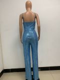 Deep V Neck Low Back Sleeveless Chic Sequined Straps Elegant Women's Party Jumpsuit