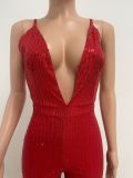 Deep V Neck Low Back Sleeveless Chic Sequined Straps Elegant Women's Party Jumpsuit