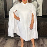Women's Fashion Chic Elegant Cape Sleeve Loose Pleated Plus Size African Dress