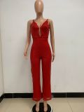 Deep V Neck Low Back Sleeveless Chic Sequined Straps Elegant Women's Party Jumpsuit