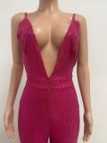 Deep V Neck Low Back Sleeveless Chic Sequined Straps Elegant Women's Party Jumpsuit