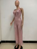 Deep V Neck Low Back Sleeveless Chic Sequined Straps Elegant Women's Party Jumpsuit