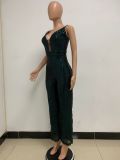 Deep V Neck Low Back Sleeveless Chic Sequined Straps Elegant Women's Party Jumpsuit