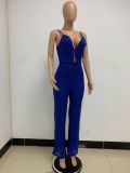 Deep V Neck Low Back Sleeveless Chic Sequined Straps Elegant Women's Party Jumpsuit