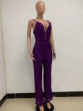 Deep V Neck Low Back Sleeveless Chic Sequined Straps Elegant Women's Party Jumpsuit
