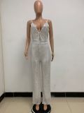 Deep V Neck Low Back Sleeveless Chic Sequined Straps Elegant Women's Party Jumpsuit