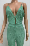 Deep V Neck Low Back Sleeveless Chic Sequined Straps Elegant Women's Party Jumpsuit